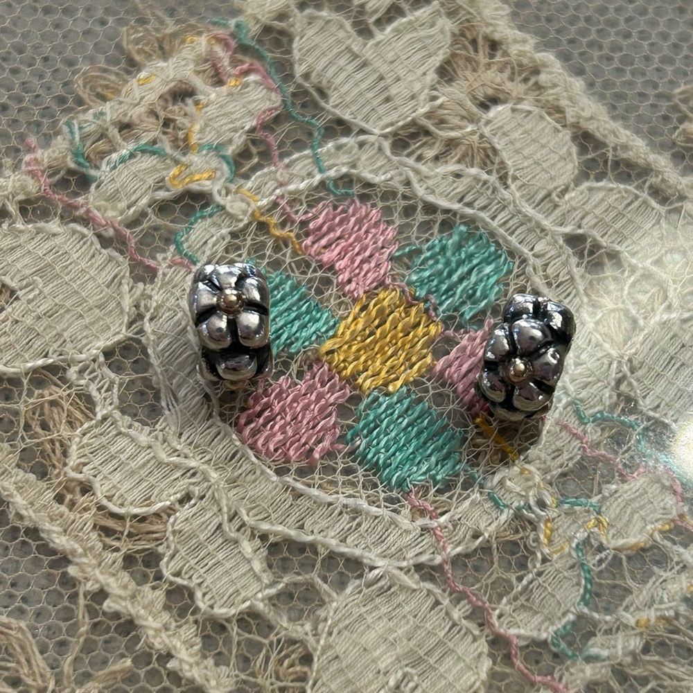 Pandora retired daisy flower spacer beads sterling silver 14k accents 925 ALE - Picture 3 of 7
